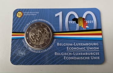 2 Euro Gedenkmünze Belgien 2021 - ökonomische Union in Coincard